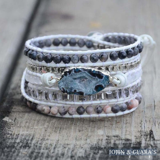 Natural Labradorite, White Jade & Druzy Wrap Bracelet