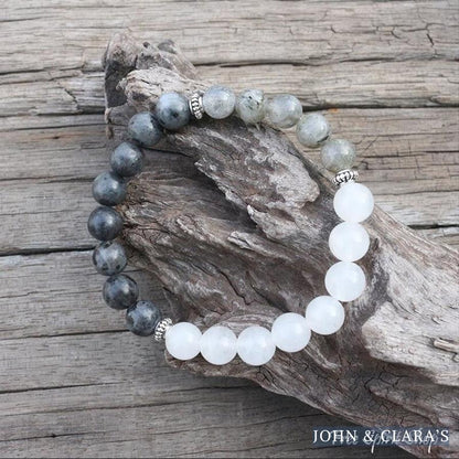 Natural Labradorite & White Stone Bead Bracelet