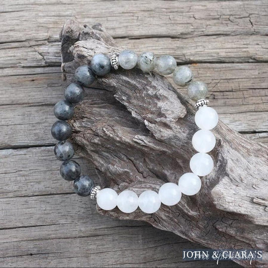 Natural Labradorite & White Stone Bead Bracelet