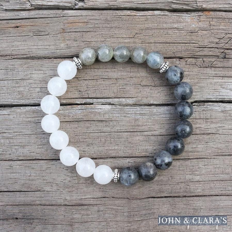 Natural Labradorite & White Stone Bead Bracelet