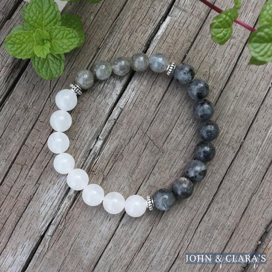 Natural Labradorite & White Stone Bead Bracelet