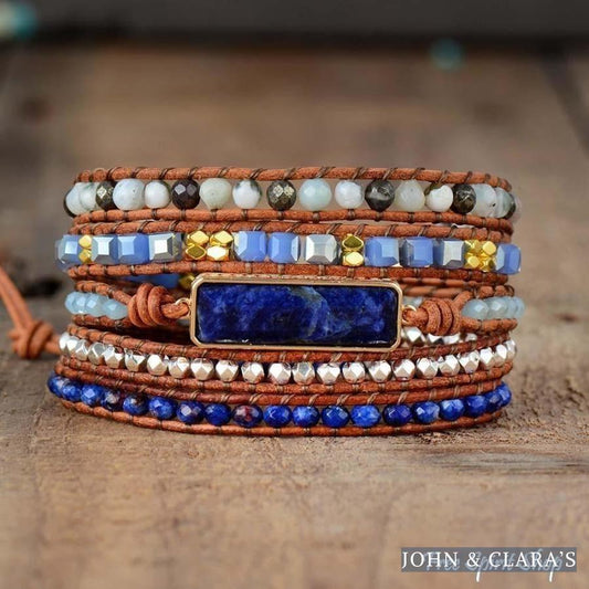 Natural Sodalite Amazonite & Pyrite Wrap Bracelet