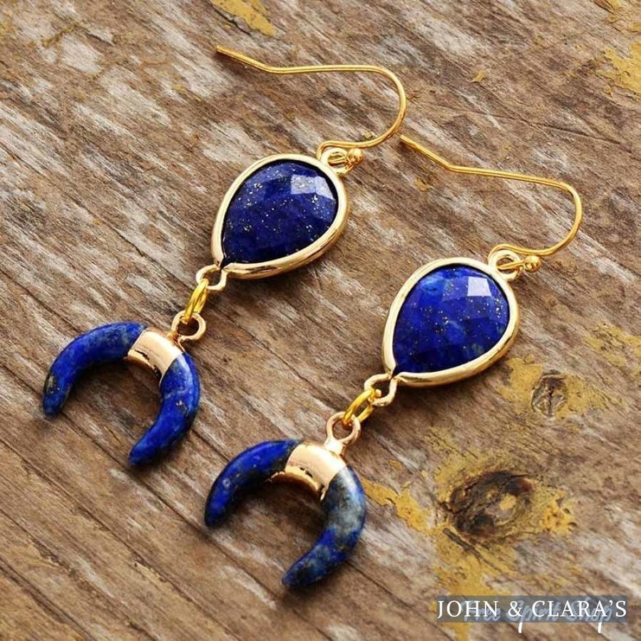 Natural Lapis Lazuli Crescent Horn Earrings