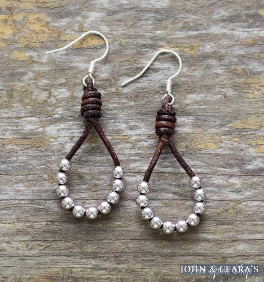 Natural Leather & Copper Bead Bohemian Earrings
