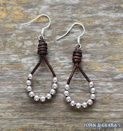 Natural Leather & Copper Bead Bohemian Earrings