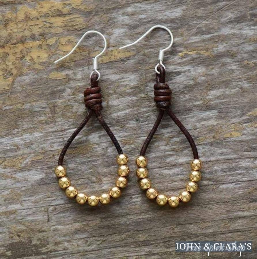 Natural Leather & Copper Bead Bohemian Earrings
