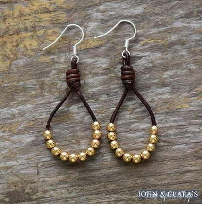 Natural Leather & Copper Bead Bohemian Earrings