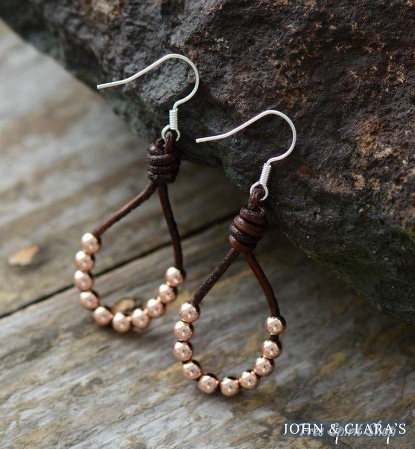 Natural Leather & Copper Bead Bohemian Earrings