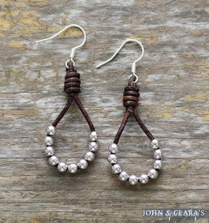 Natural Leather & Copper Bead Bohemian Earrings