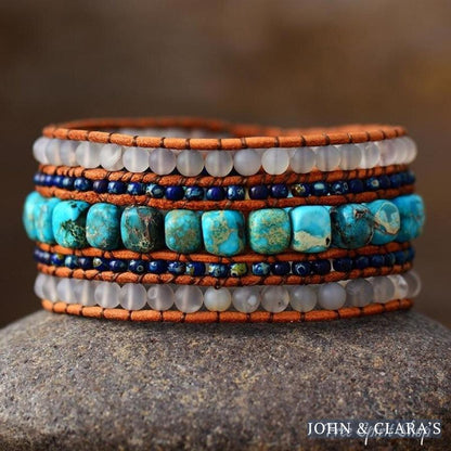 Natural Matte Quartz & Turquoise Wrap Bracelet