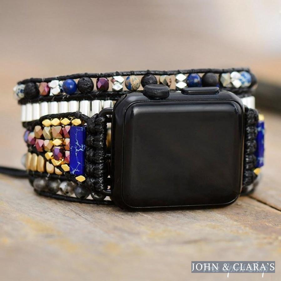 Natural Mix Gemstones Black Apple Watch Band