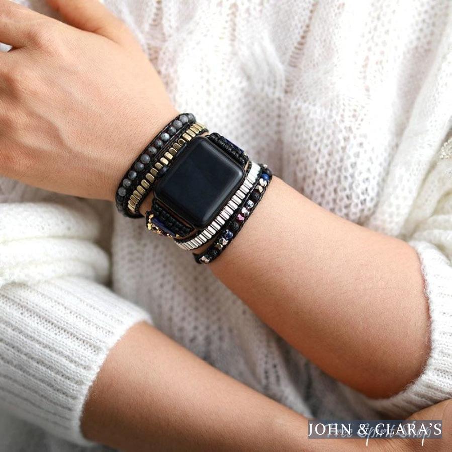 Natural Mix Gemstones Black Apple Watch Band