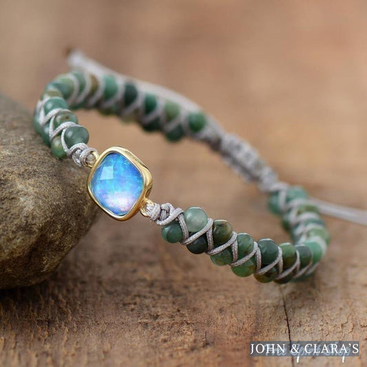 Natural Moss Agate & Opal Bead Bracelet