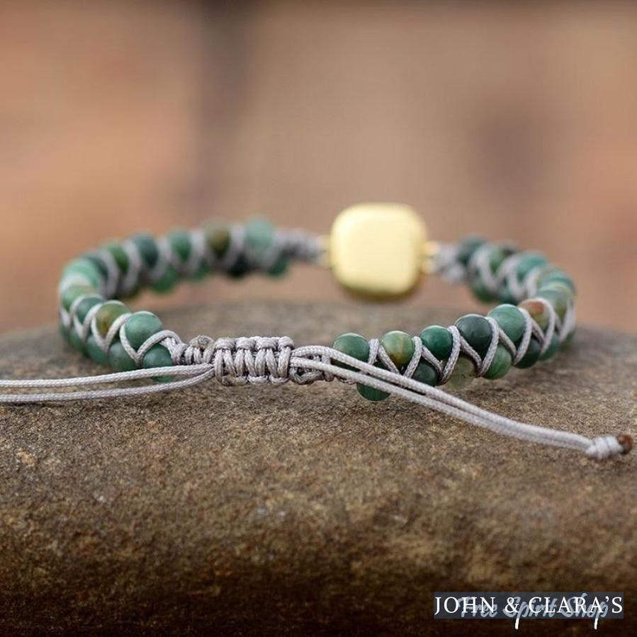 Natural Moss Agate & Opal Bead Bracelet