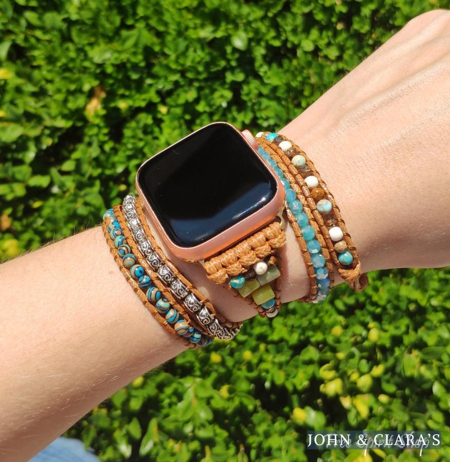 Natural Ocean Jasper Beaded Apple Watch Band