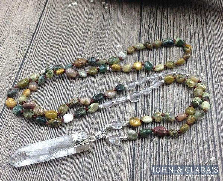 Natural Ocean Jasper & Clear Quartz Pendant Necklace