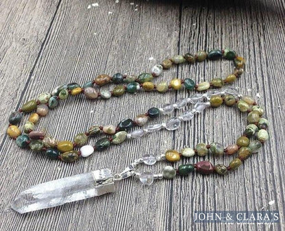 Natural Ocean Jasper & Clear Quartz Pendant Necklace