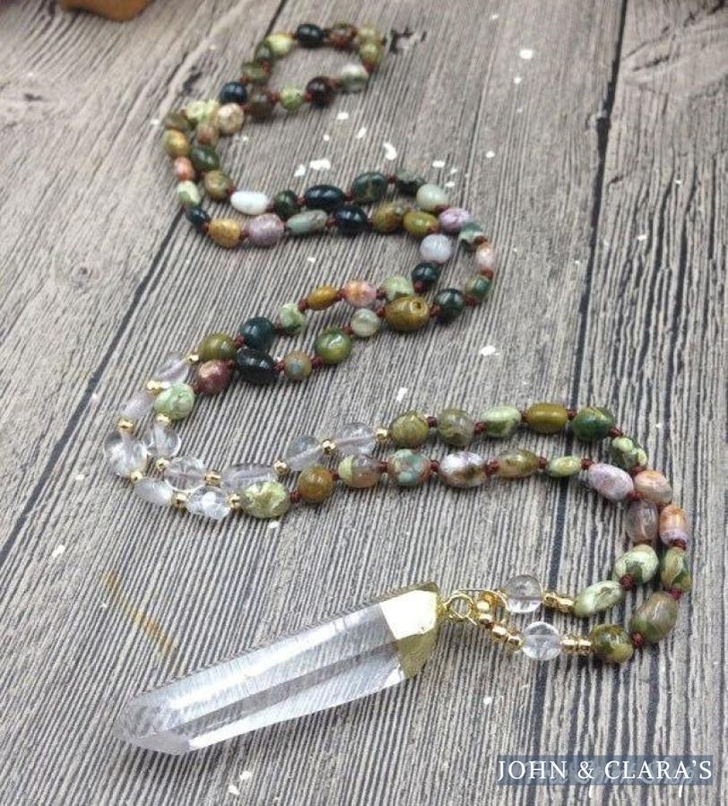Natural Ocean Jasper & Clear Quartz Pendant Necklace