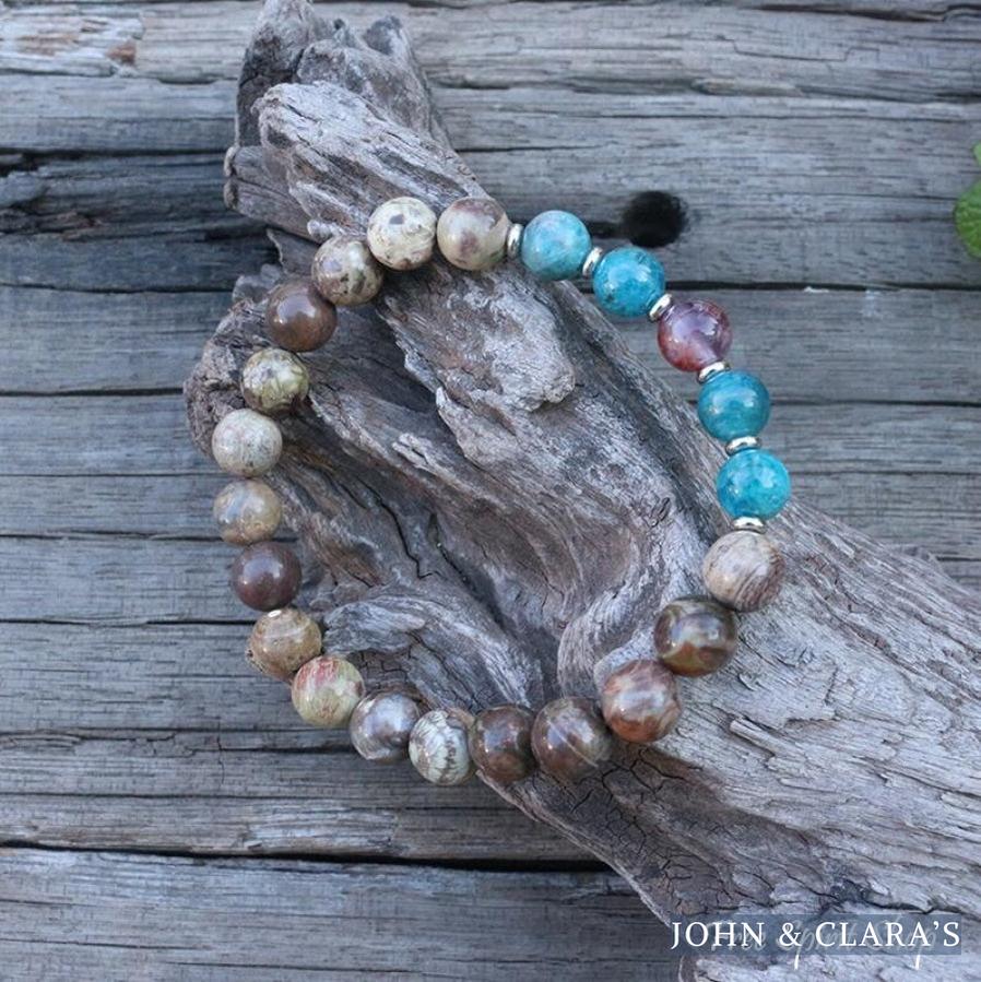 Natural Onyx Apatite & Amethyst Bead Bracelet