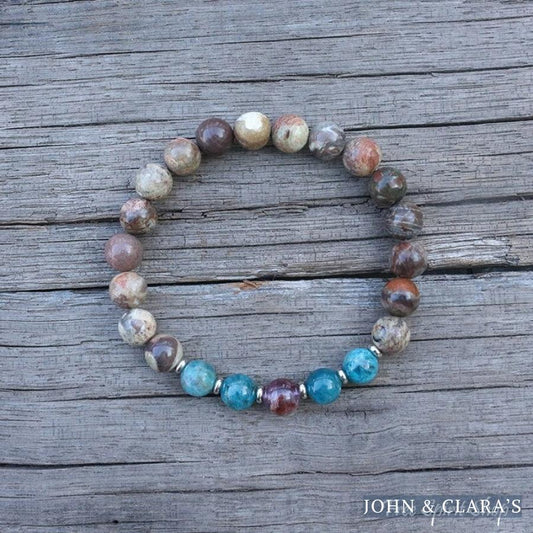 Natural Onyx Apatite & Amethyst Bead Bracelet