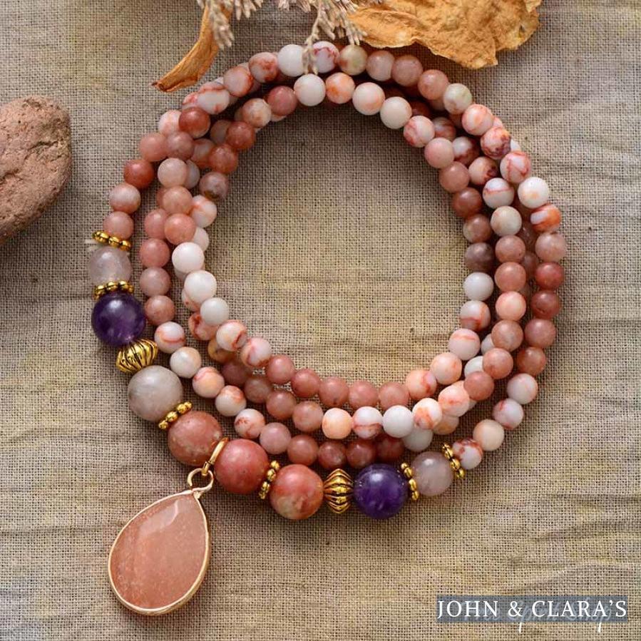 Natural Pink Aventurine & Amethyst Bead Bracelet / Necklace