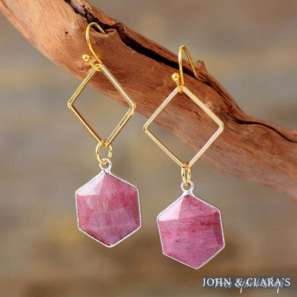 Natural Pink Rhodonite Losange Earrings