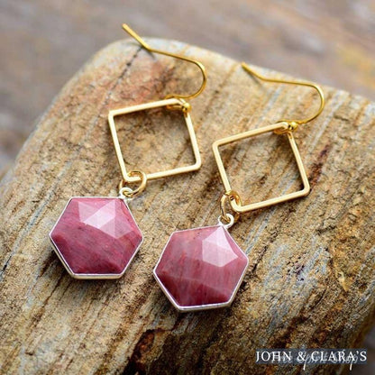 Natural Pink Rhodonite Losange Earrings