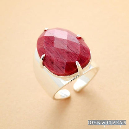 Natural Pink Rhodonite Cuff Ring