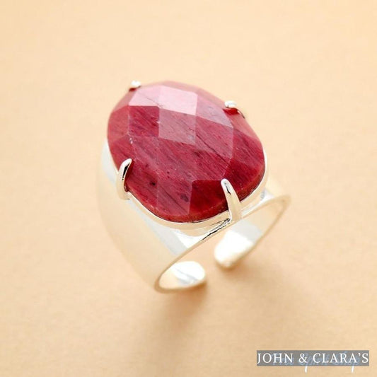 Natural Pink Rhodonite Cuff Ring