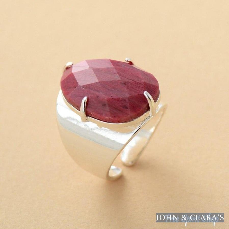 Natural Pink Rhodonite Cuff Ring