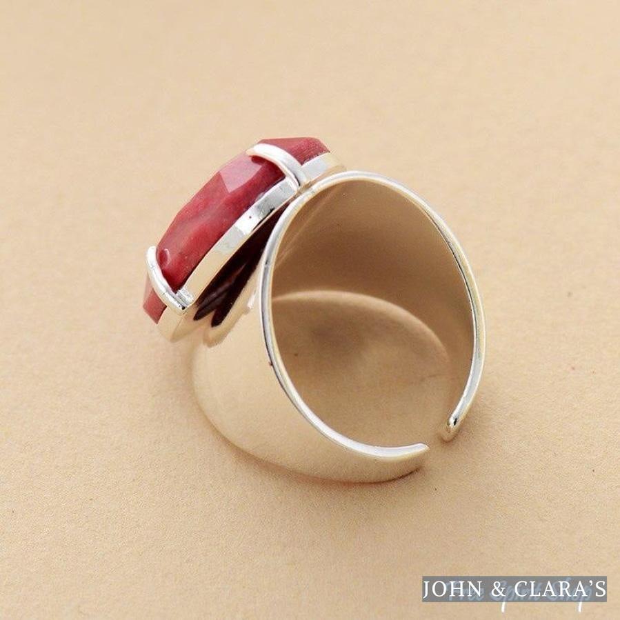 Natural Pink Rhodonite Cuff Ring