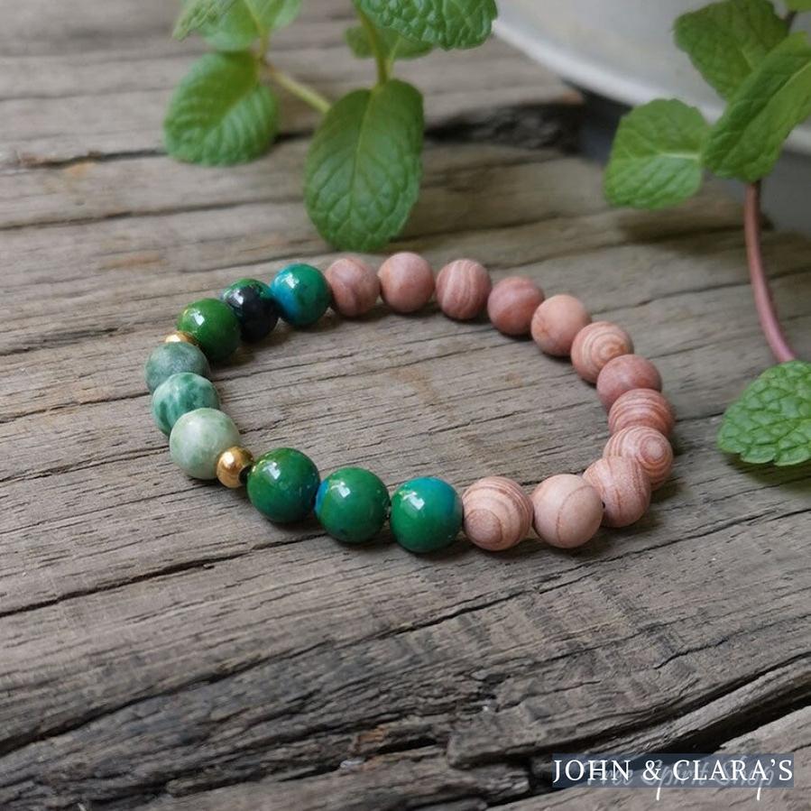 Natural Pink Sand Stone & Chrysocolla Bead Bracelet