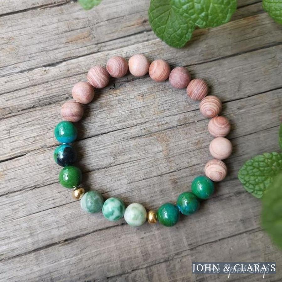 Natural Pink Sand Stone & Chrysocolla Mala Bead Necklace / Bracelet