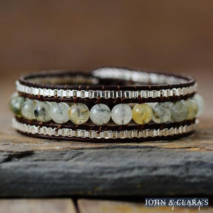 Natural Prehnite Gemstone Bead Wrap Bracelet