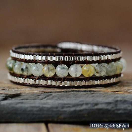 Natural Prehnite Gemstone Bead Wrap Bracelet