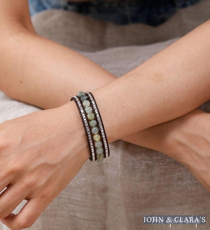 Natural Prehnite Gemstone Bead Wrap Bracelet