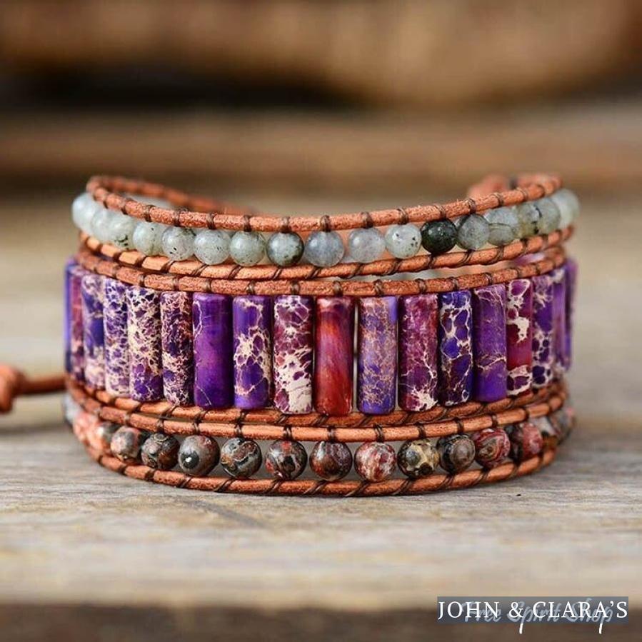 Natural Purple Jasper & Labradorite Wrap Bracelet
