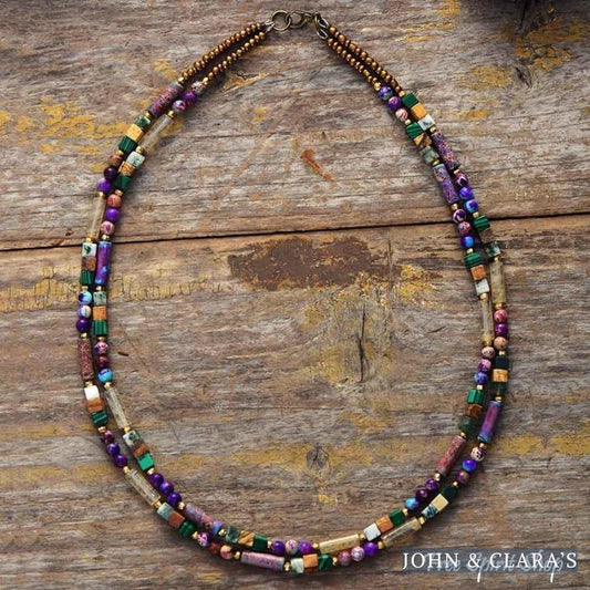 Natural Purple Jasper & Mixed Gemstone Bead Choker Necklace