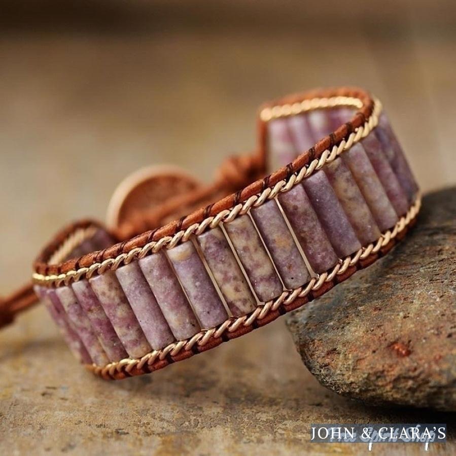 Natural Purple Lepidolite Tube Wrap Bracelet
