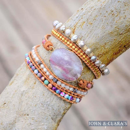 Natural Purple Quartz & Jasper Wrap Bracelet