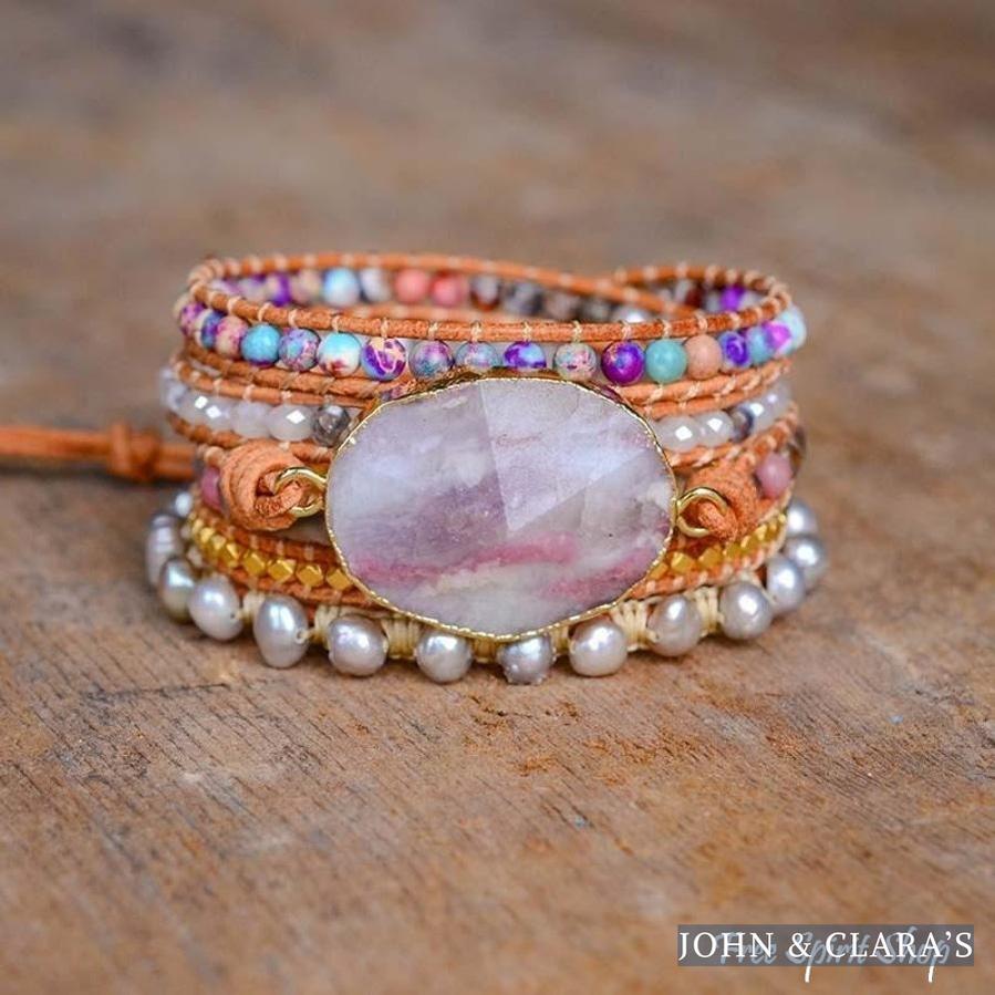 Natural Purple Quartz & Jasper Wrap Bracelet