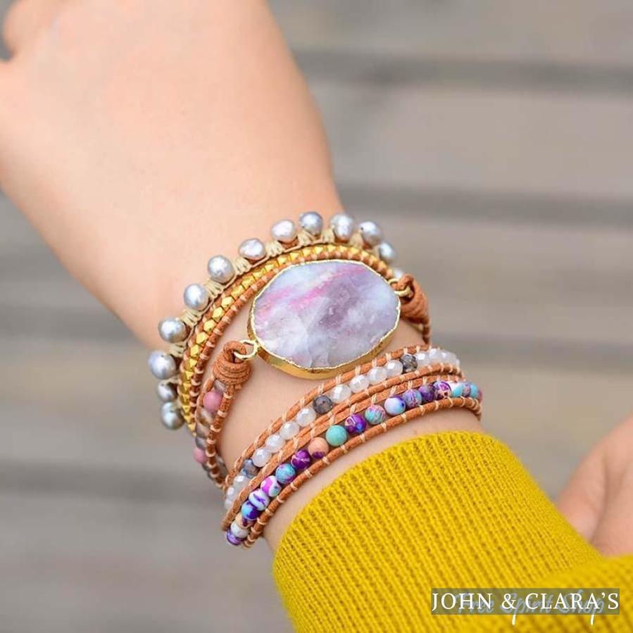 Natural Purple Quartz & Jasper Wrap Bracelet