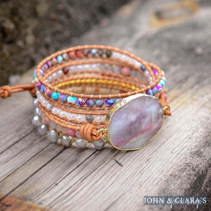 Natural Purple Quartz & Jasper Wrap Bracelet