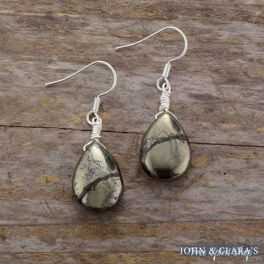 Natural Pyrite Stone Teardrop Earrings