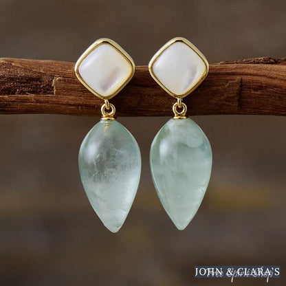 Natural Quartz & Seashell Drop Earrings