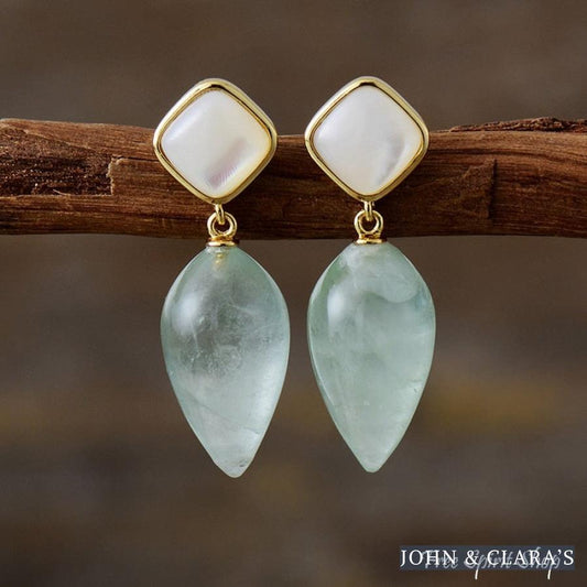 Natural Quartz & Seashell Drop Earrings