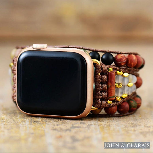 Natural Red Jasper Black Onyx & African Turquoise Apple Watch Band