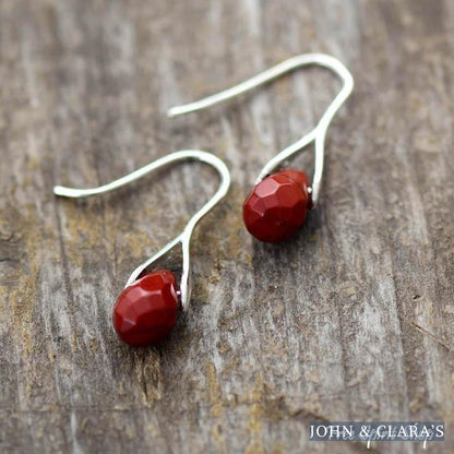 Natural Red Jasper Teardrop Earrings