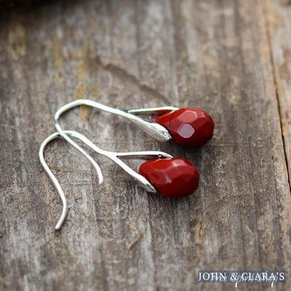Natural Red Jasper Teardrop Earrings