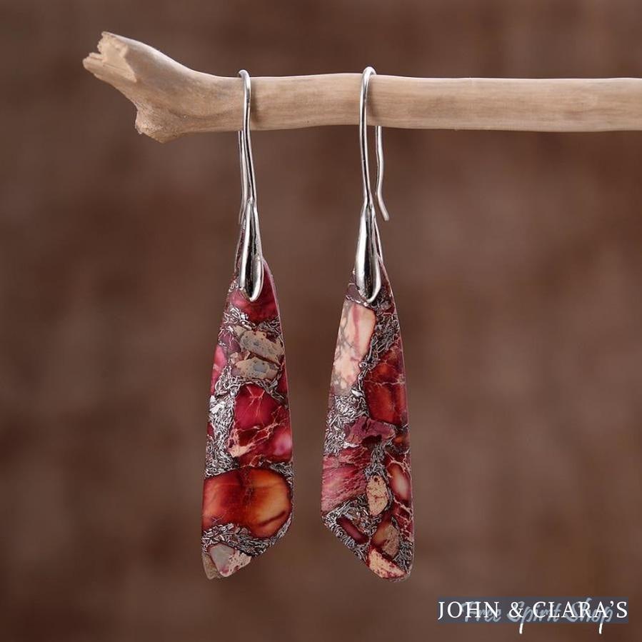 Natural Red Regalite Stone Earrings